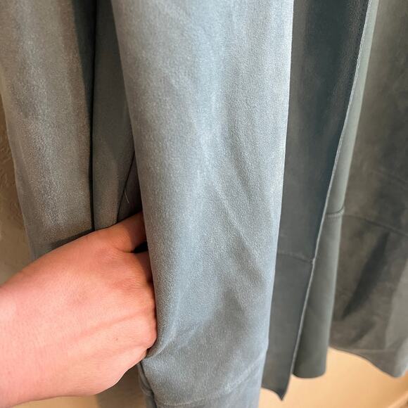 Zara Faux Suede Long Coat Dusty Blue Size XL - Picture 5 of 9